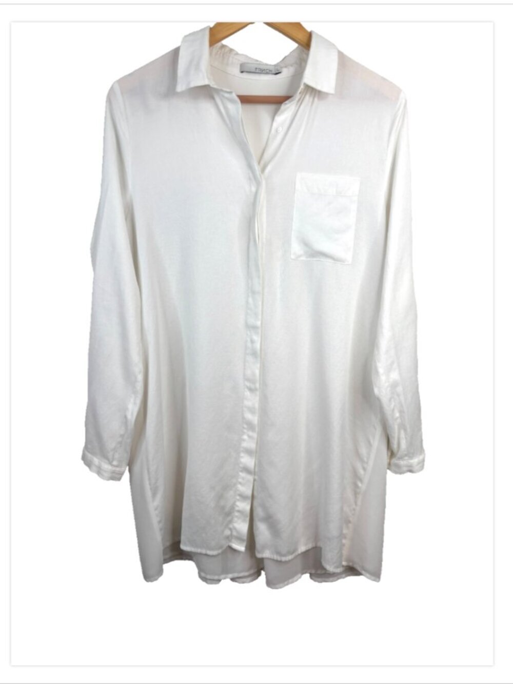 FRNCH Paris White Oversized Tunic L Button Down Long Sleeve High Low Minimalist